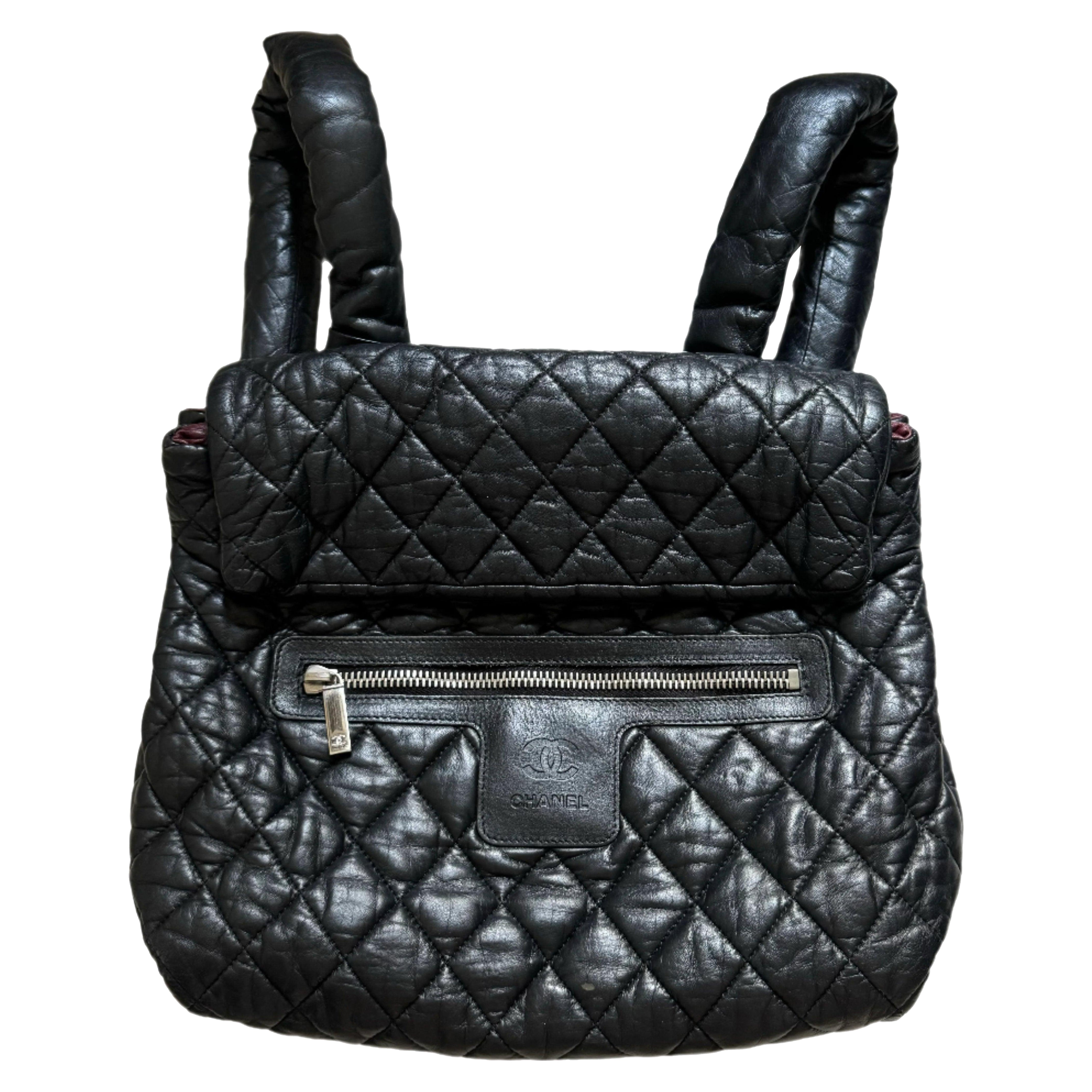 Chanel Coco Cocoon Flap Backpack Lambskin Leather Diamond Quilted Black, 2009 For Sale