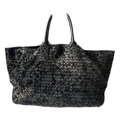 Bottega Veneta Cabat Large Intreccio Black Leather and Velvet 42cm
