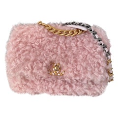Chanel 19 Bag 2021 Small Pink Shearling Flap Bag