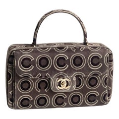 Chanel 2002 Coco Flap Top Handle Box Bag Velvet Grey