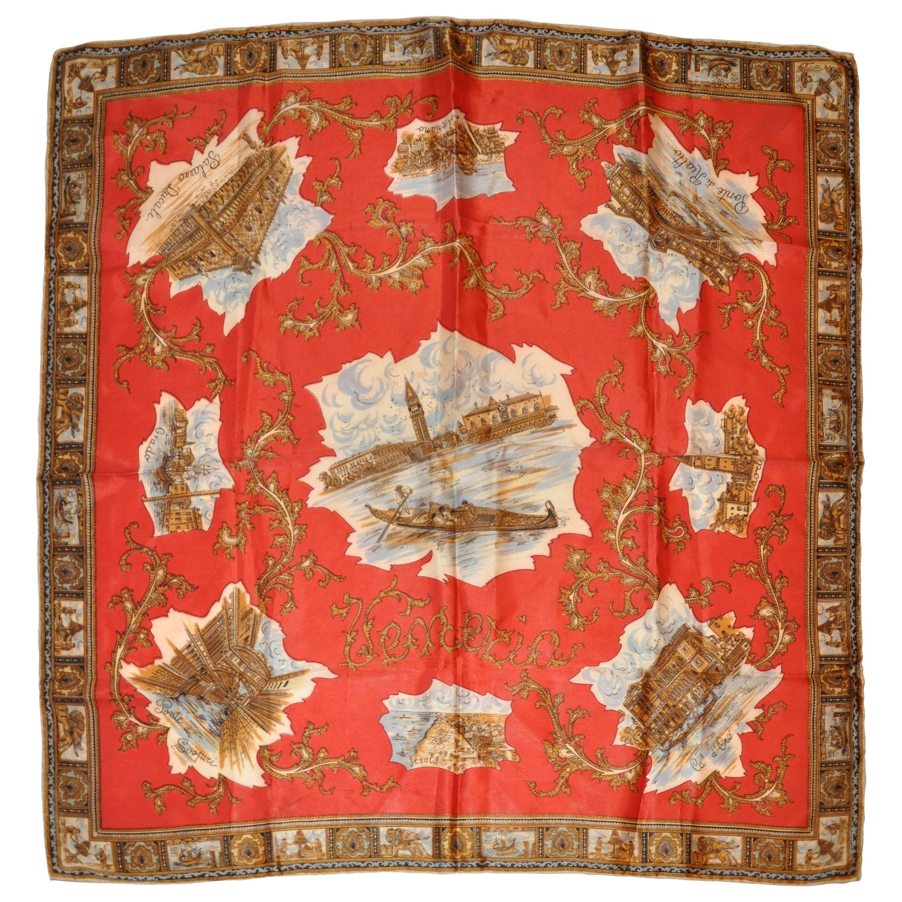 Detailed "Scenes of Venice" Silk Scarf For Sale