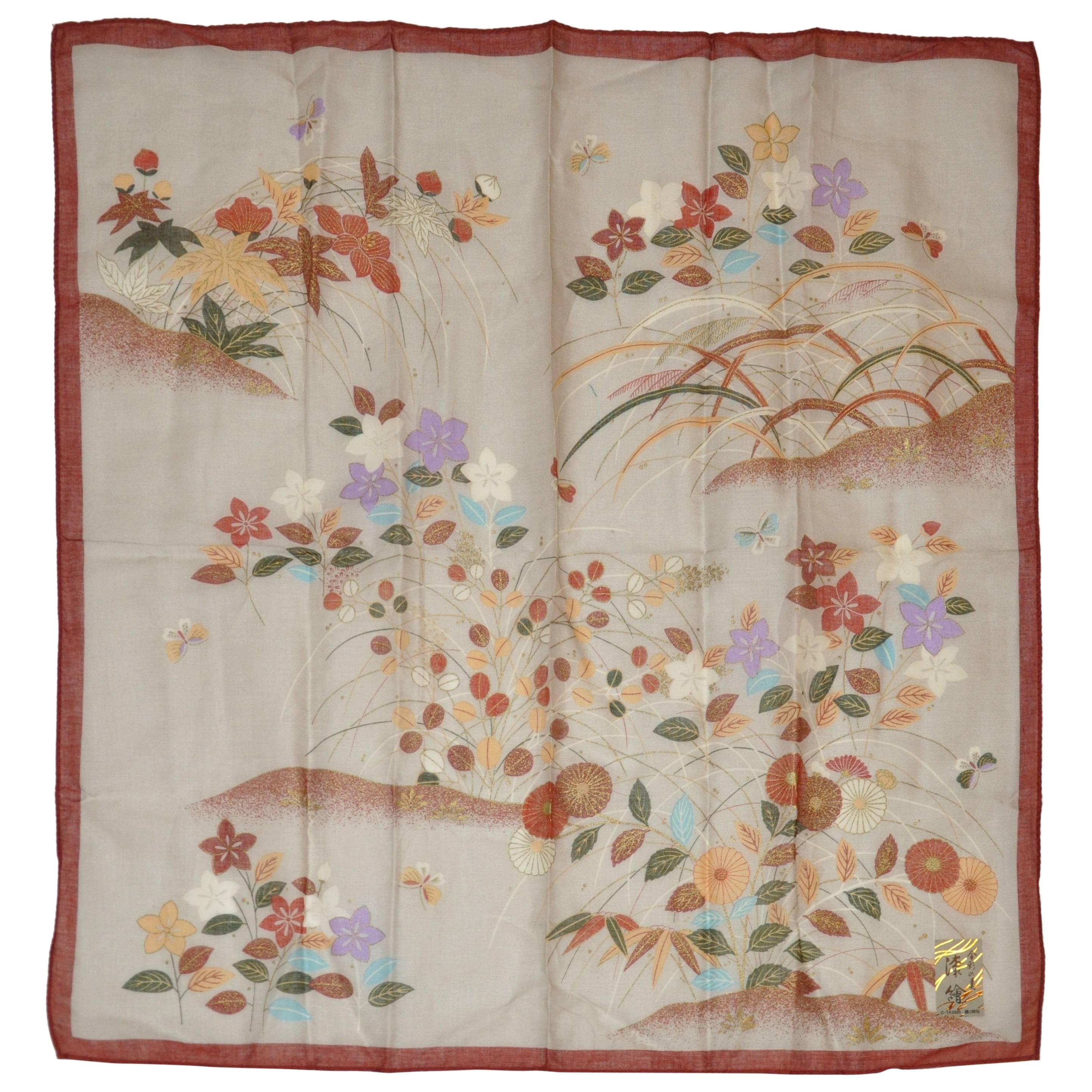 Japanese Multi-Floral Silk Screen "Floral Garden" Silk Handkerchief