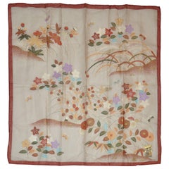 Vintage Japanese Multi-Floral Silk Screen "Floral Garden" Silk Handkerchief