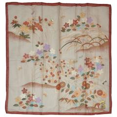 Japanese Multi-Floral Silk Screen "Floral Garden" Silk Handkerchief 6