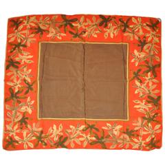 Retro Vera Brown Center with Multi-Floral Border Silk Scarf