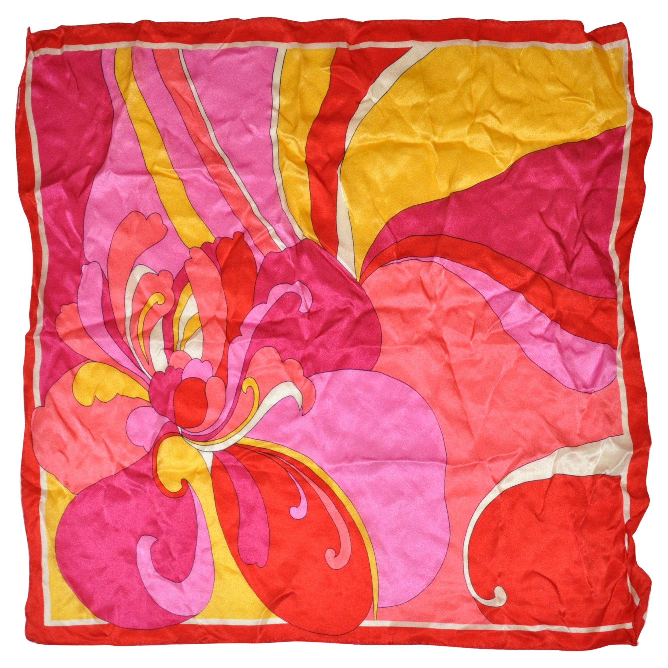 MultiColor of Vivid Reds & Fuchsia with White Silk Scarf For Sale