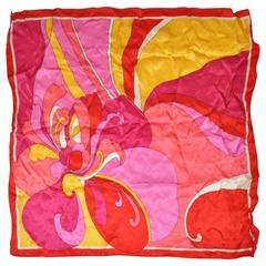 Vintage MultiColor of Vivid Reds & Fuchsia with White Silk Scarf