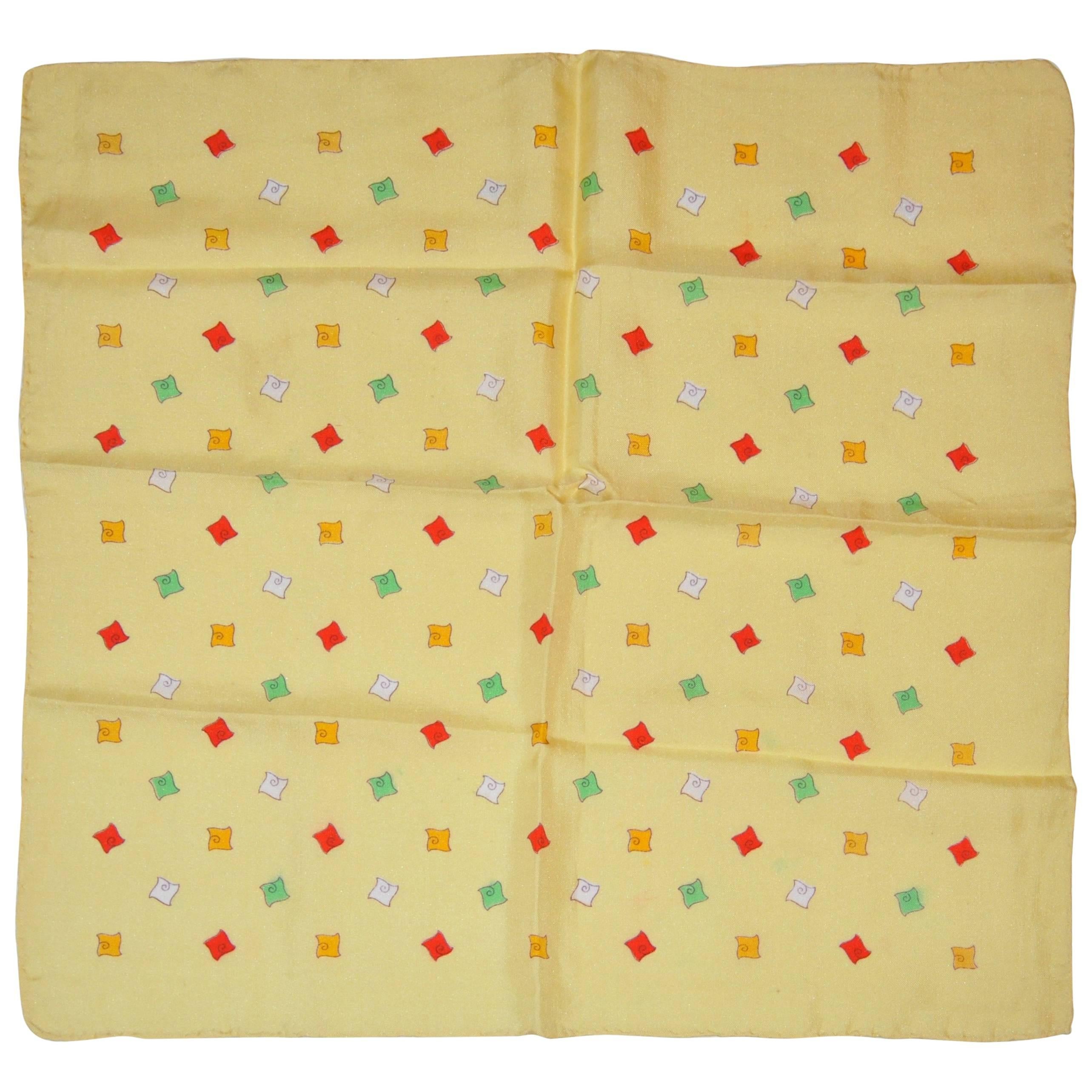 Powder Yellow with Multi Colors Accent Silk Scarf For Sale