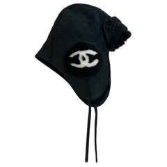 Gorro de invierno de piel de oveja de aviador negro Chanel