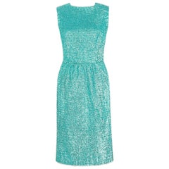 Retro COUTURE c.1960's Turquoise Blue Metallic Tinsel Cocktail Party Shift Dress