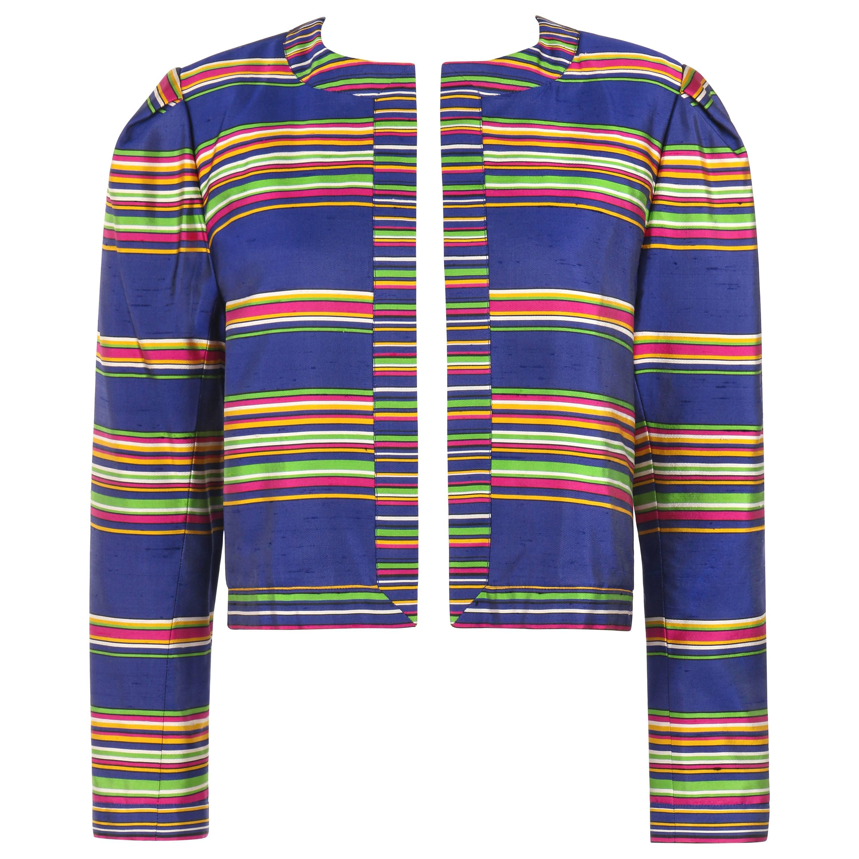 YVES SAINT LAURENT Cruise 1991 YSL Multicolor Striped 100% Silk Blazer Jacket