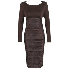 VERSACE A/W 2005 Brown Empire Waist Raw Edge Layered Open Back Cocktail Dress