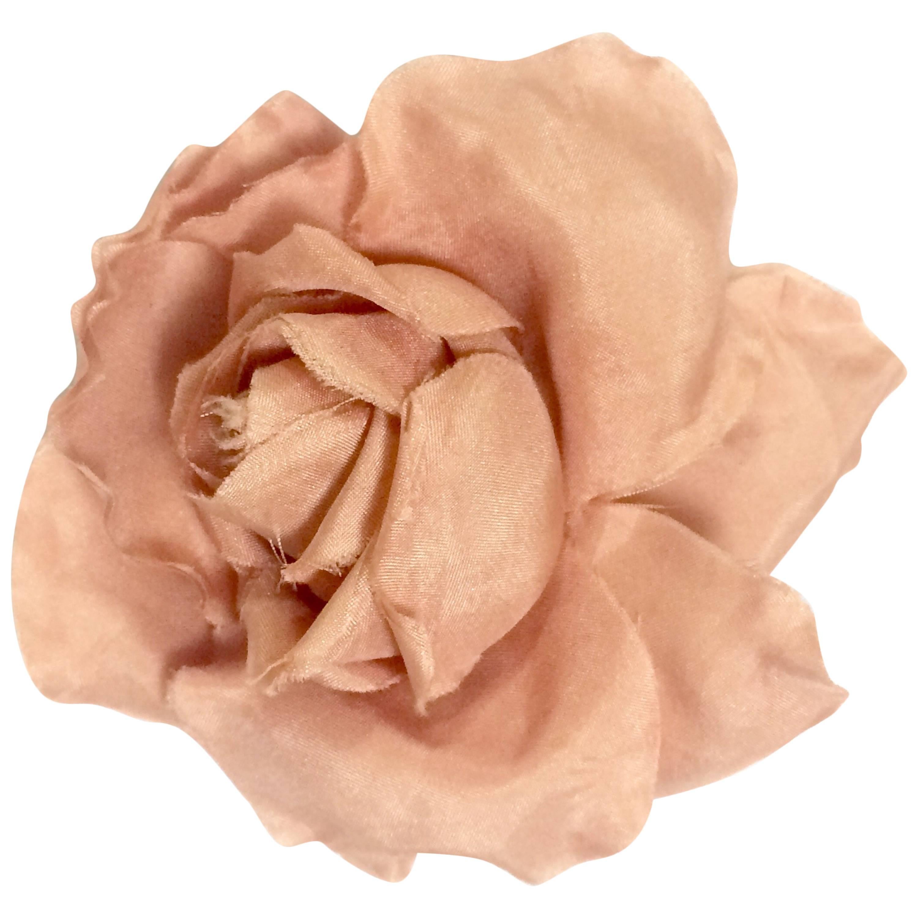 Vintage CHANEL salmon pink rose, flower silk brooch. Very elegant accent.