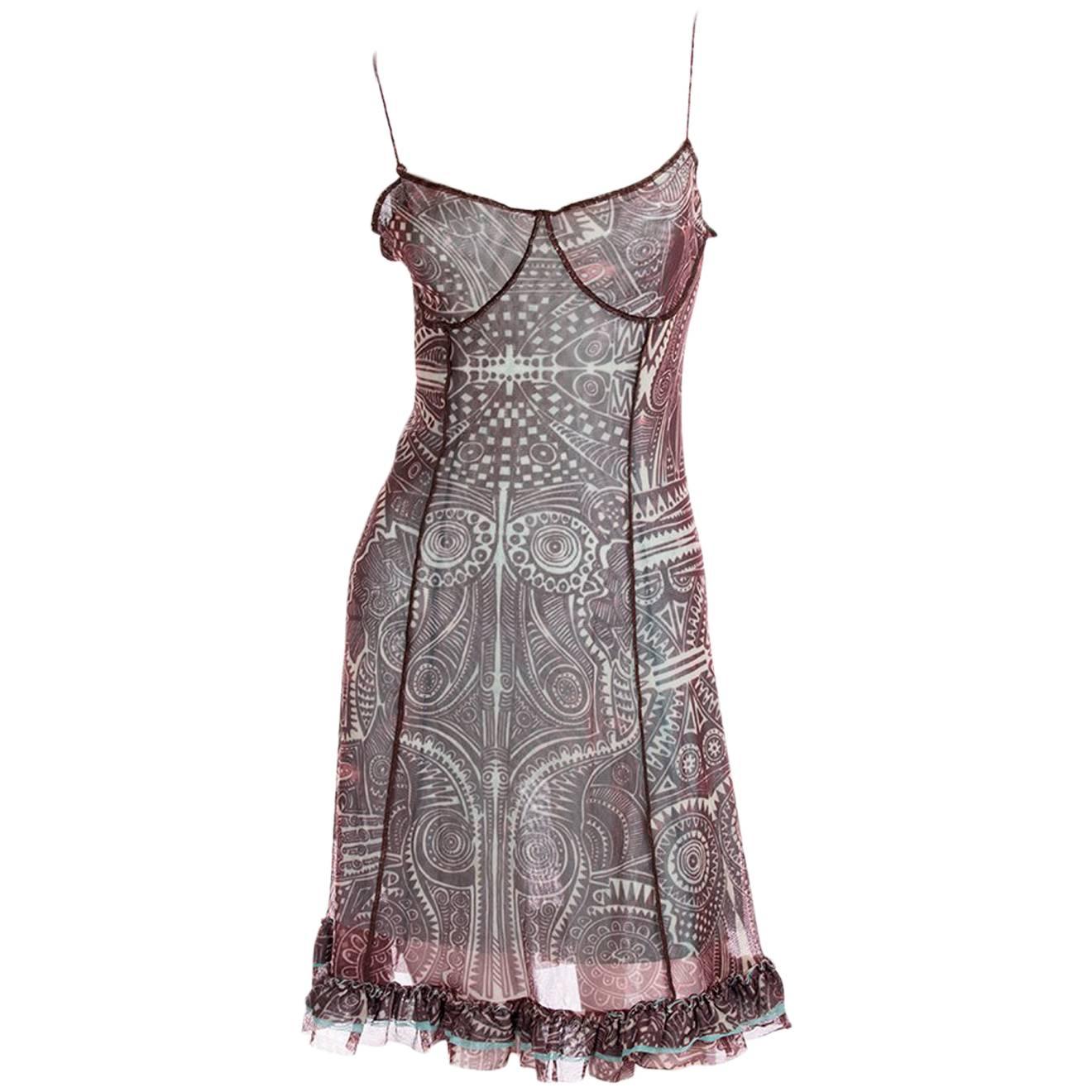 Jean Paul Gaultier Vintage 1990s Tribal Print Sheer Dress For Sale at ...