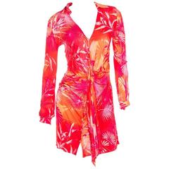 Rare Gianni Versace S/S 00 Iconic Tropical Palm Print Dress