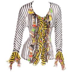 Documented Gianni Versace Vintage Ruffle Stripe Floral Top S/S 1993
