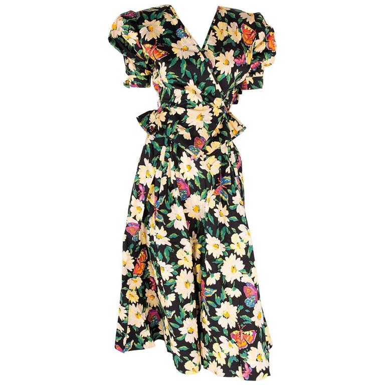 Ungaro Floral Butterfly Puff Sleeve Skirt Set at 1stDibs