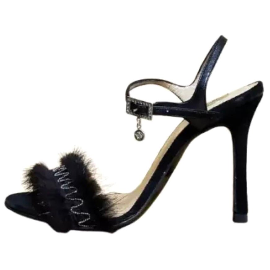Versace Rare Sandales vintage noires en fourrure de vison en vente