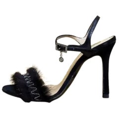 Versace Rare Sandales vintage noires en fourrure de vison