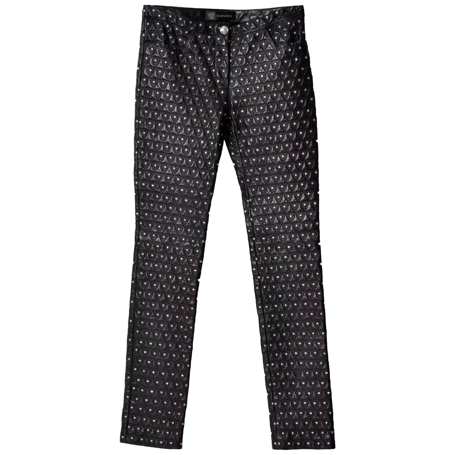S/S 2013 Look #30 VERSACE Studded Black Lamb Leather Moto Pants
