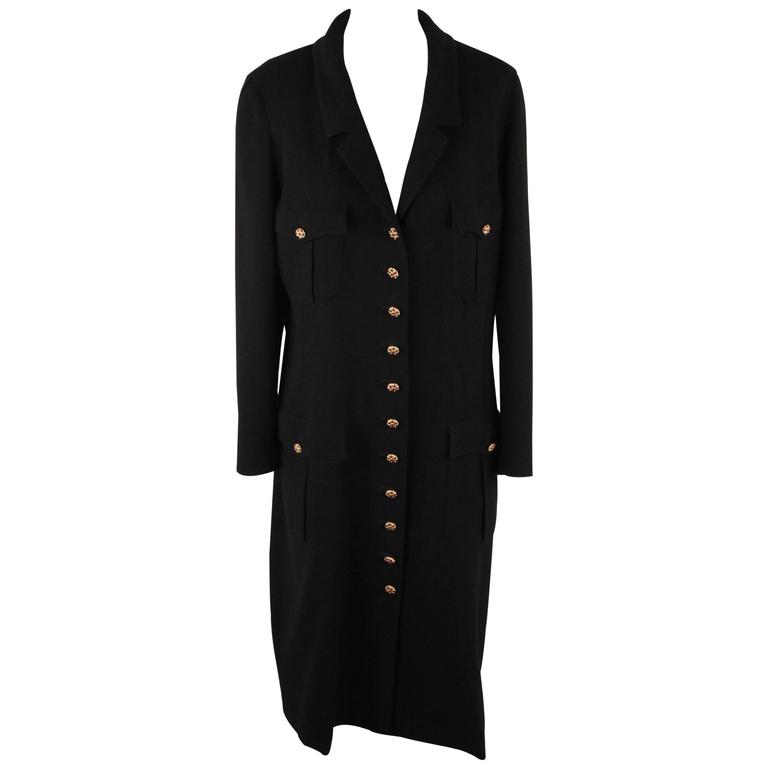 CHANEL Black Wool BUTTONED DRESS Long Sleeve GRIPOIX Buttons Size 44 ...