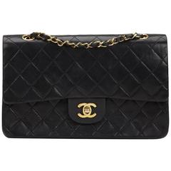 1990s Chanel Black Quilted Lambskin Vintage Medium Classic Double Flap Bag