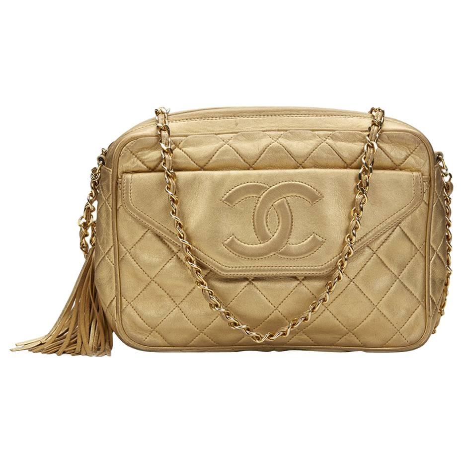 1980s Chanel Gold Quilted Lambskin Vintage Camera Bag