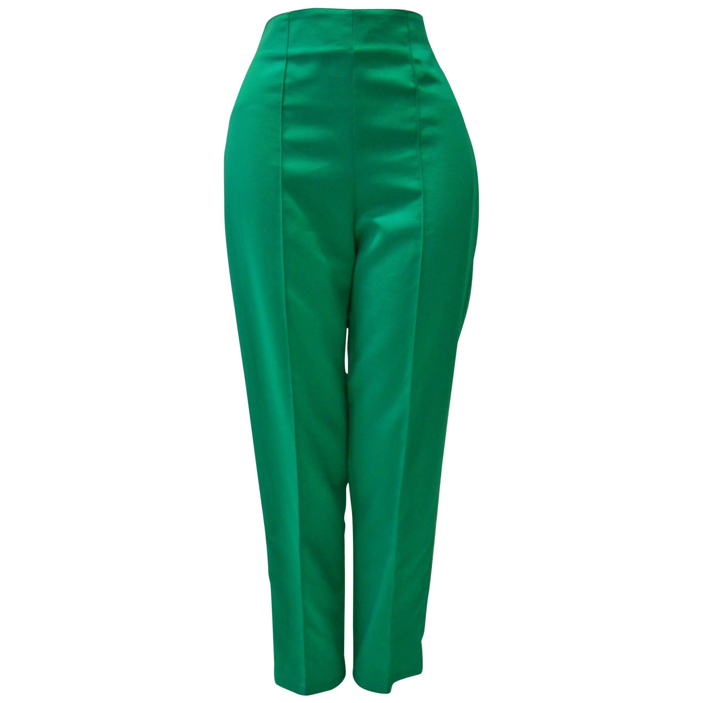 Gianni Versace Green Ribbed Pants For Sale