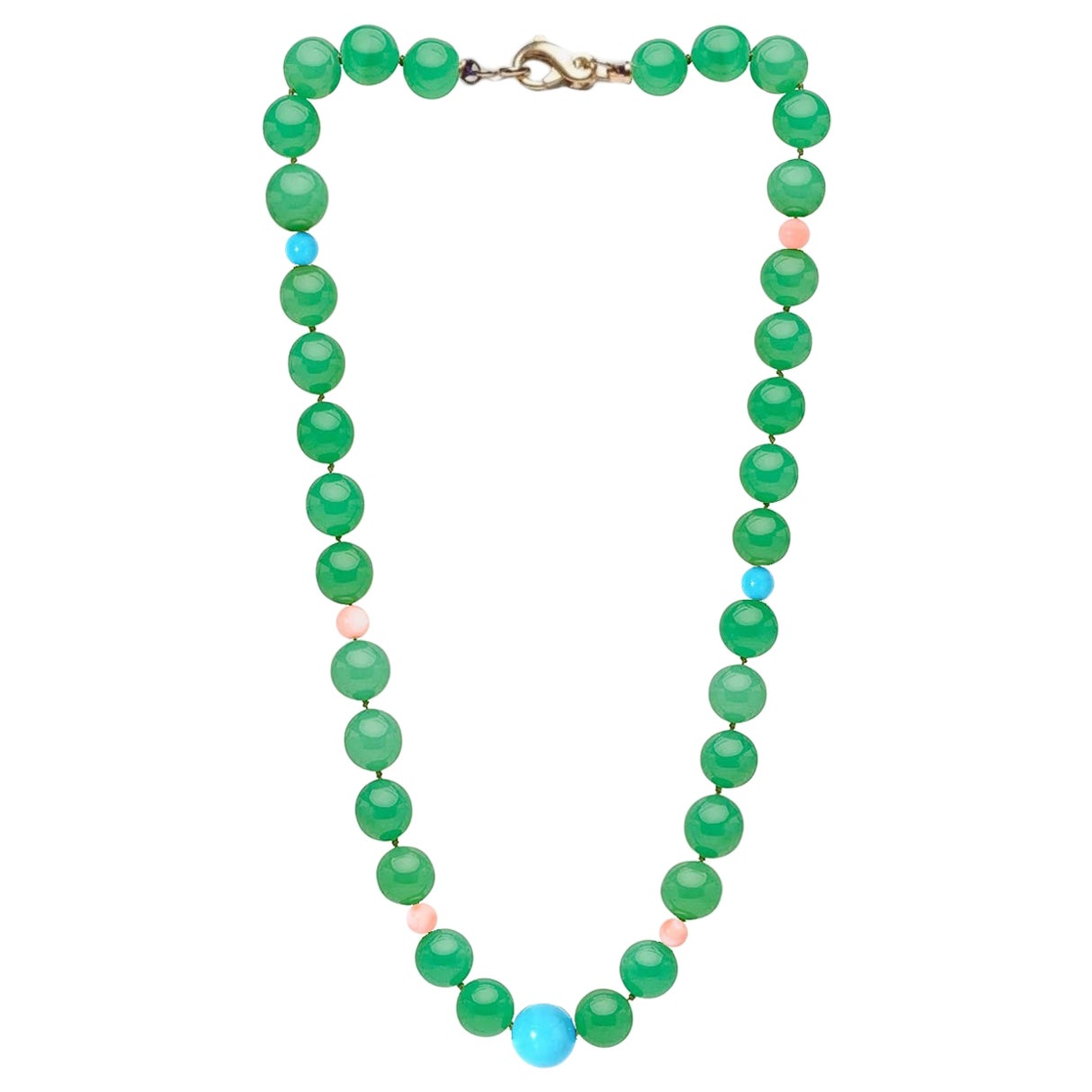 Genuine Chrysoprase and Arizona Sleeping Beauty Turquoise Yellow Gold Necklace
