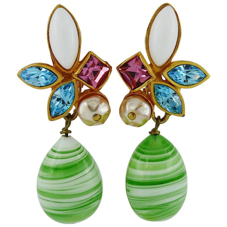 Christian Lacroix Vintage Jewelled Dangling Earrings For Sale at 1stdibs