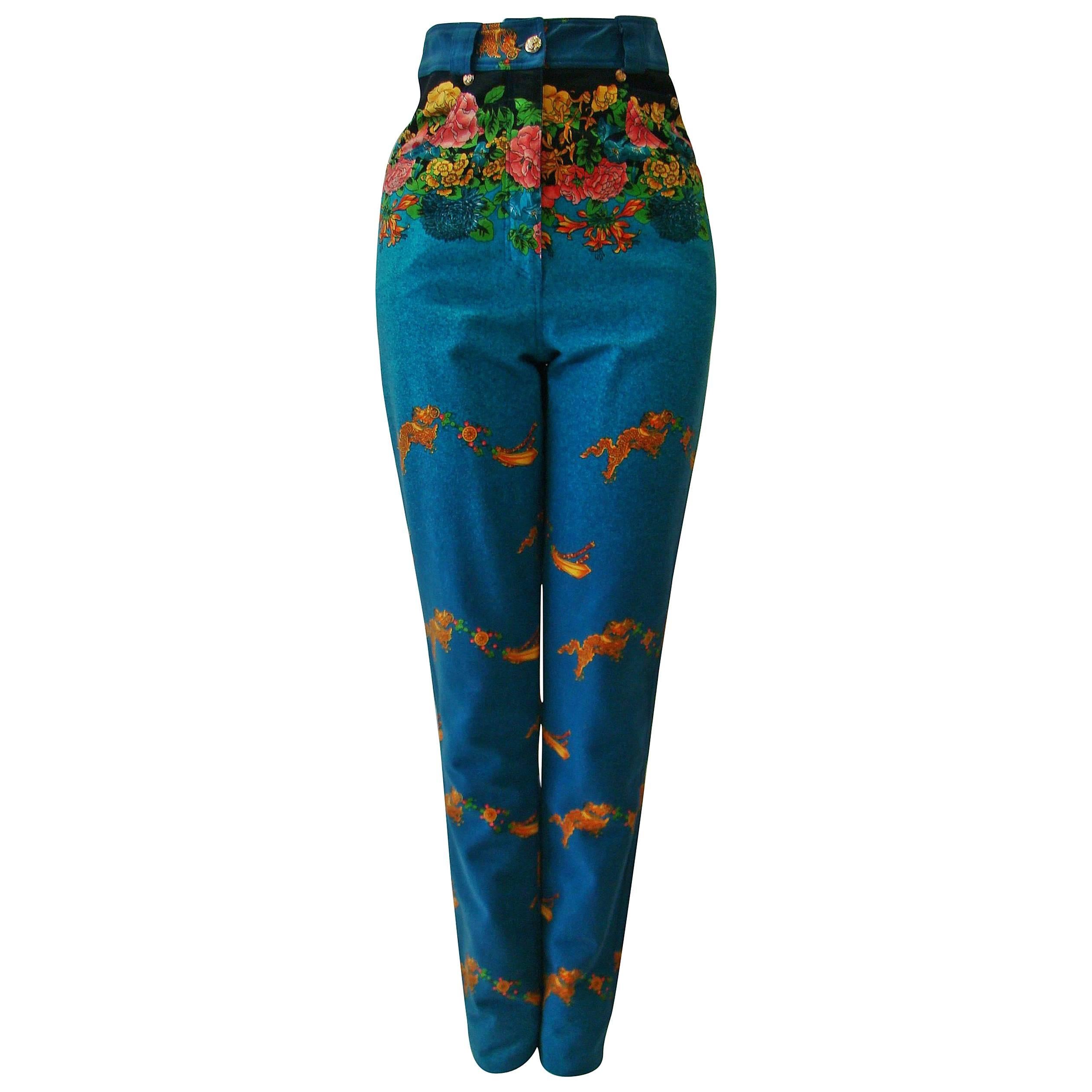 Istante By Gianni Versace Printed High Waisted Jeans For Sale