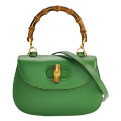Bolso de asa superior Gucci Bamboo 1947 Caja pequeña verde Piel