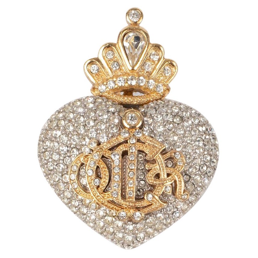 Dior Heart Brooch with Crown and Ornamented with Rhinestones For Sale