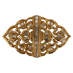 Yves Saint Laurent Openwork Gold Metal Brooch with Rhinestones