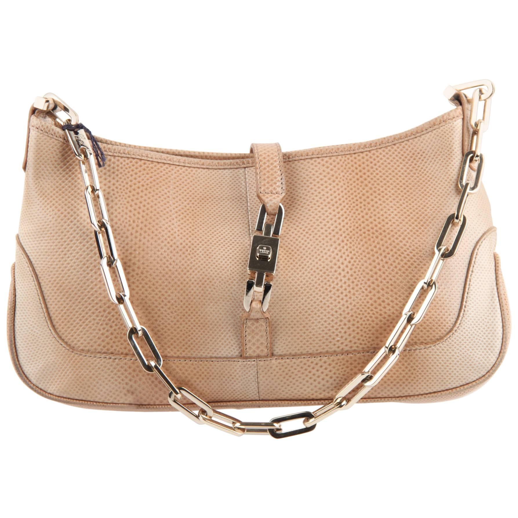 GUCCI Beige Eidechse JACKIE SHOULDER BAG Leder mit Kette TOM FORD ERA