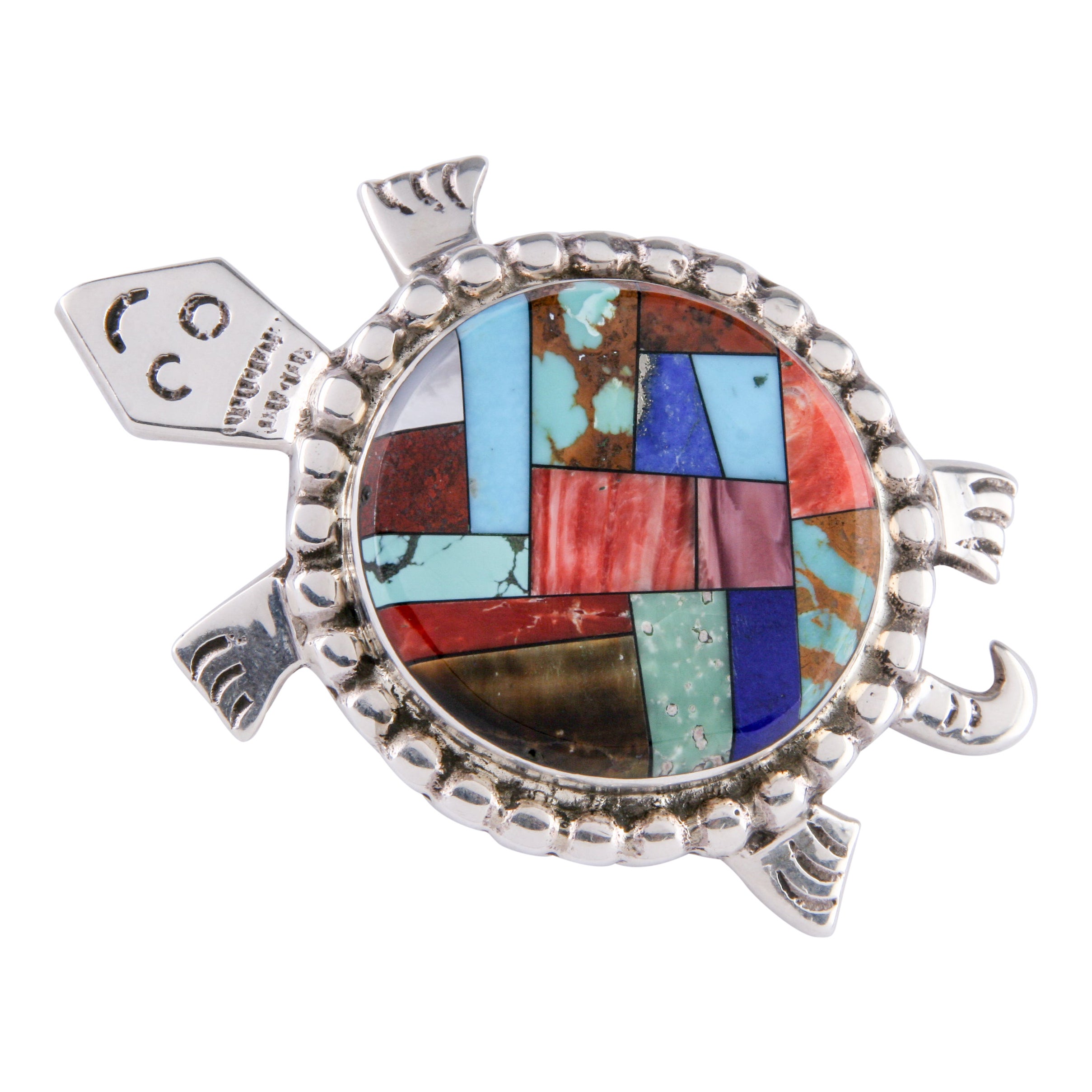 Native American Alvin Yellowhorse Sterling Silver Turtle Inlay Pendant Brooch