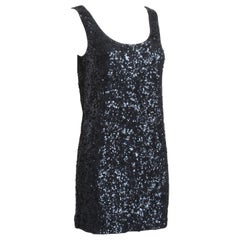 Donna Karan Mini Dress Black Silk Knit Sequins Party Cocktail Sexy LBD Vintage S