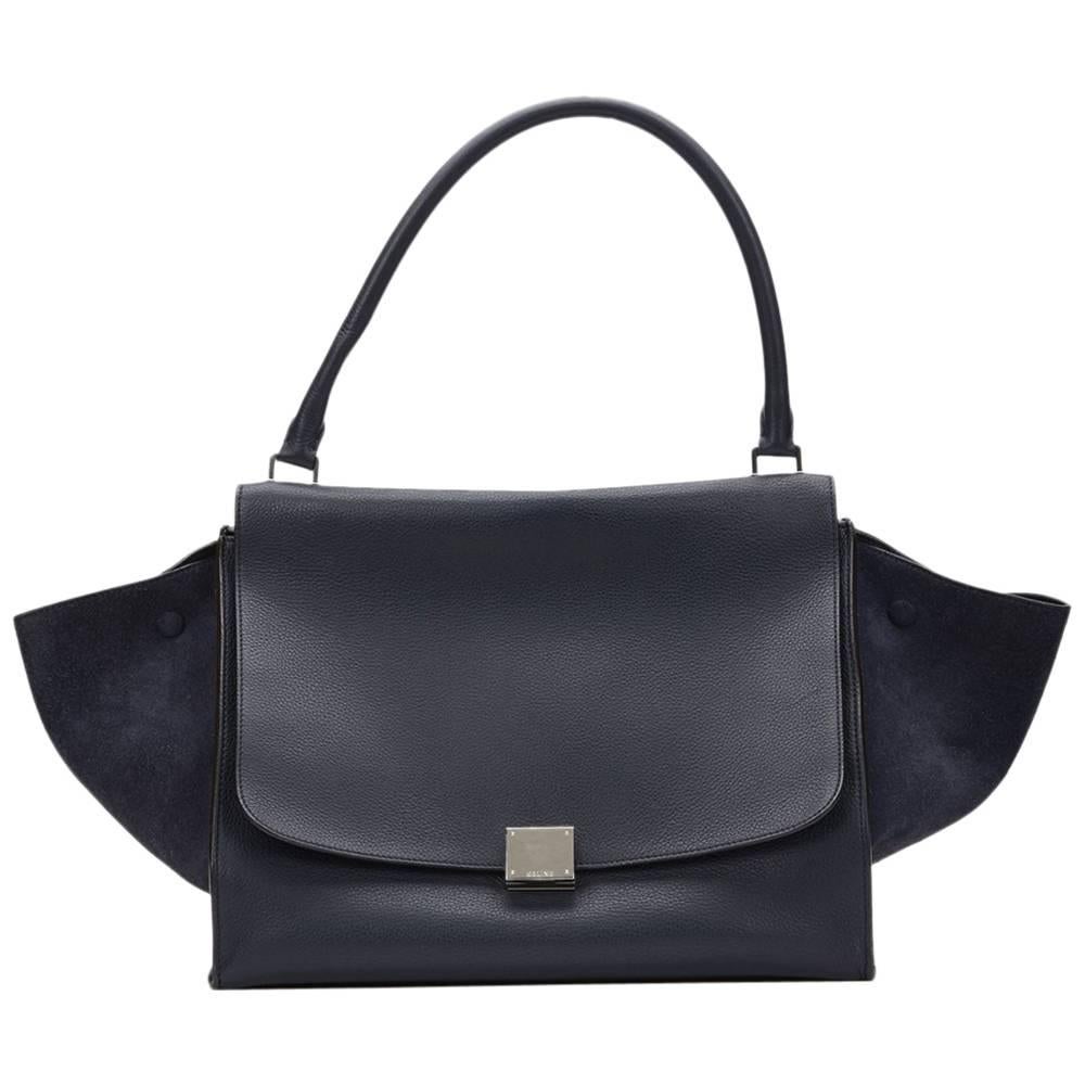 2012 Celine Navy Drummed Calfskin and Suede Large Trapeze