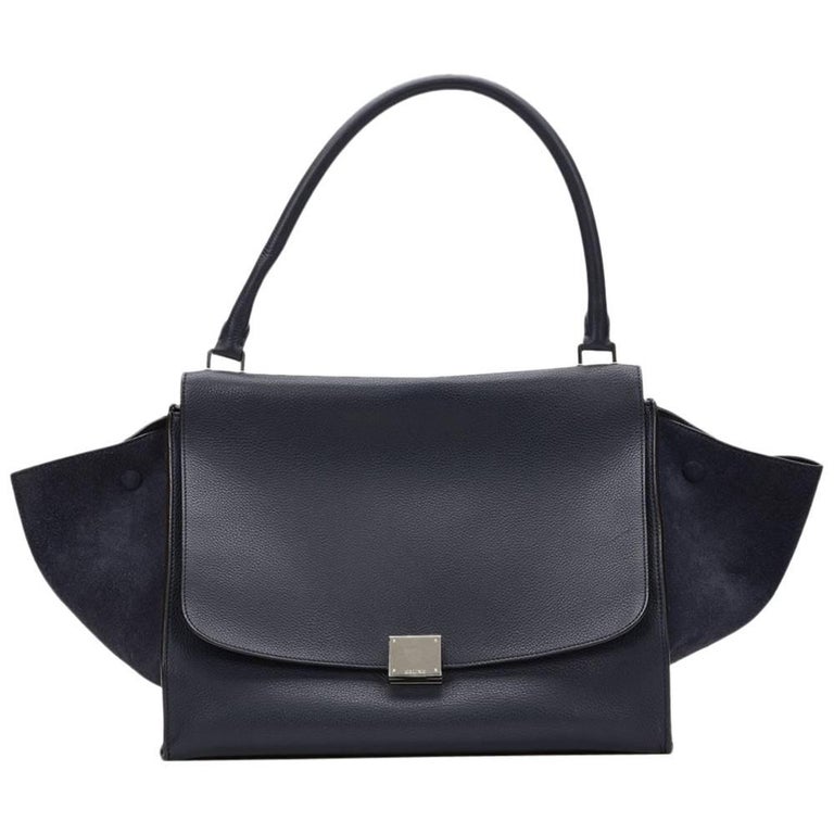 2012 Celine Navy Drummed Calfskin and Suede Large Trapeze at 1stDibs