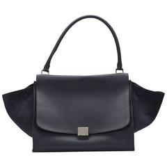 2010s Celine Navy Drummed Calfskin & Suede Large Trapeze 12
