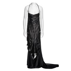 Gucci by Tom Ford Black Silk Ribbon Cut-Out Evening Dress with Train, FW 2002