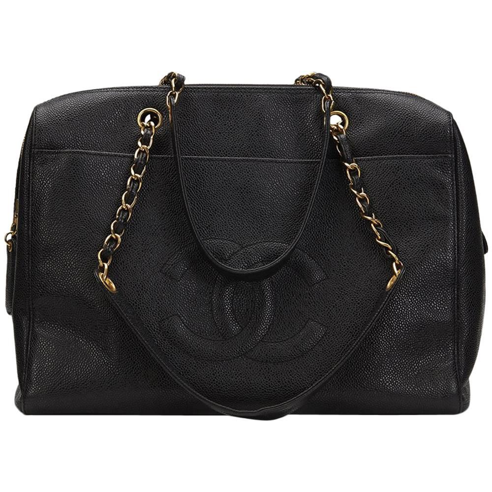 1990s Chanel Black Caviar Leather Vintage Timeless Shoulder Bag