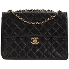 Chanel Black Quilted Lambskin Vintage Jumbo XL Flap Bag 1990s