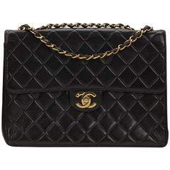 Chanel Black Quilted Lambskin Retro Jumbo XL Flap Bag 1990s 