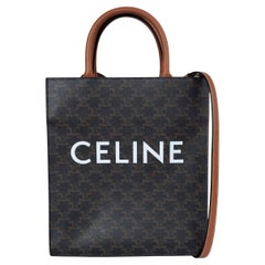 CELINE Borsa Tote in tela marrone SMALL TRIOMPHE VERTICAL CABAS
