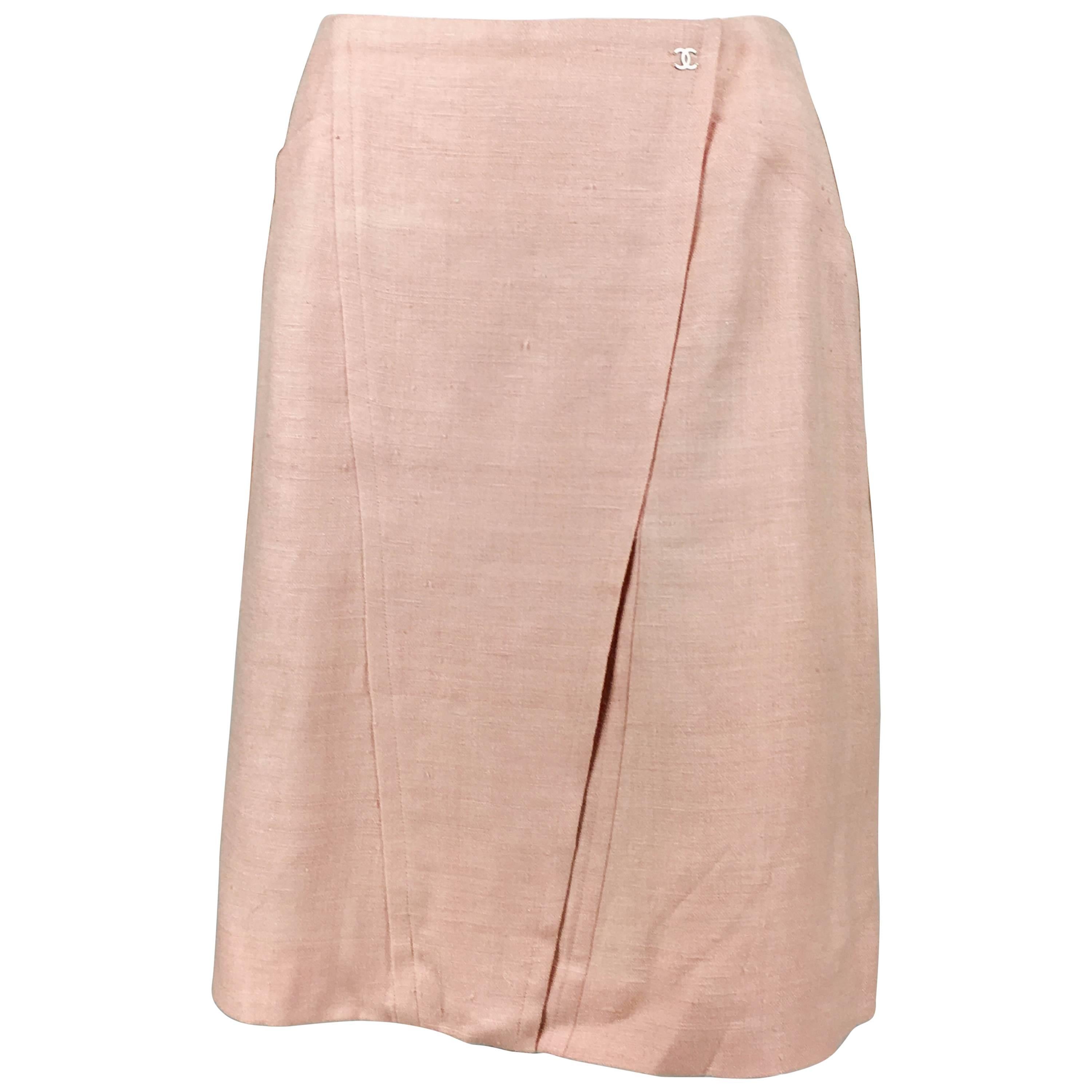 2001 Chanel Pale Pink A-Line Silk Skirt For Sale