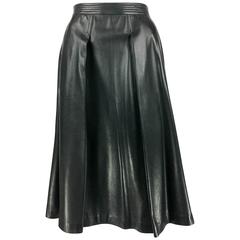 1980s Gucci Black Leather Flared Midi Skirt