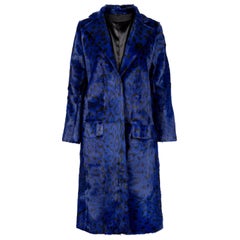 Verheyen London Abrigo azul tinta con estampado de leopardo en pelo de cabra UK 8