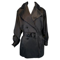 Yves Saint Laurent Rive Gauche Black Satin Wide Lapel Belted Evening Jacket 1990