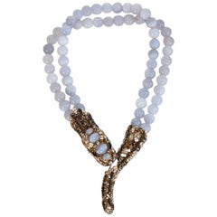 Philippe Ferrandis Chalcedony and Swarovski Crystal Snake Necklace